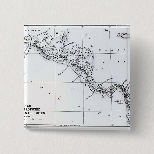 Map Proposed Isthmian Canal Routes 15 Cm Square Badge (Front)