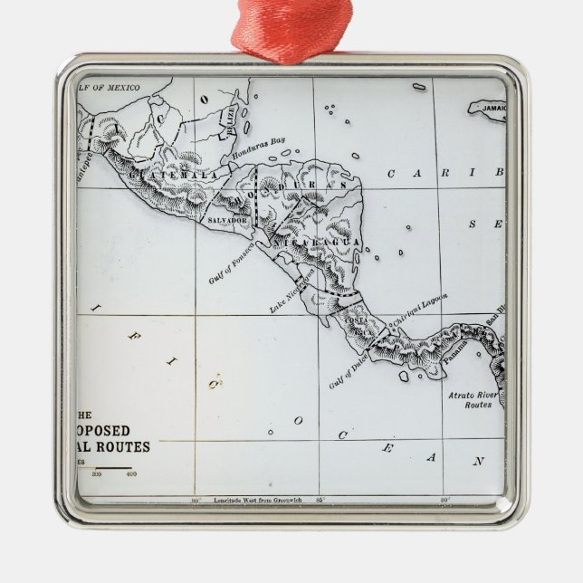 Map Proposed Isthmian Canal Routes Metal Tree Decoration (Front)