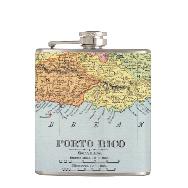 MAP: PUERTO RICO, 1900 HIP FLASK (Front)