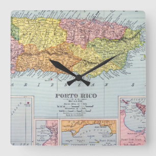 MAP: PUERTO RICO, 1900 SQUARE WALL CLOCK