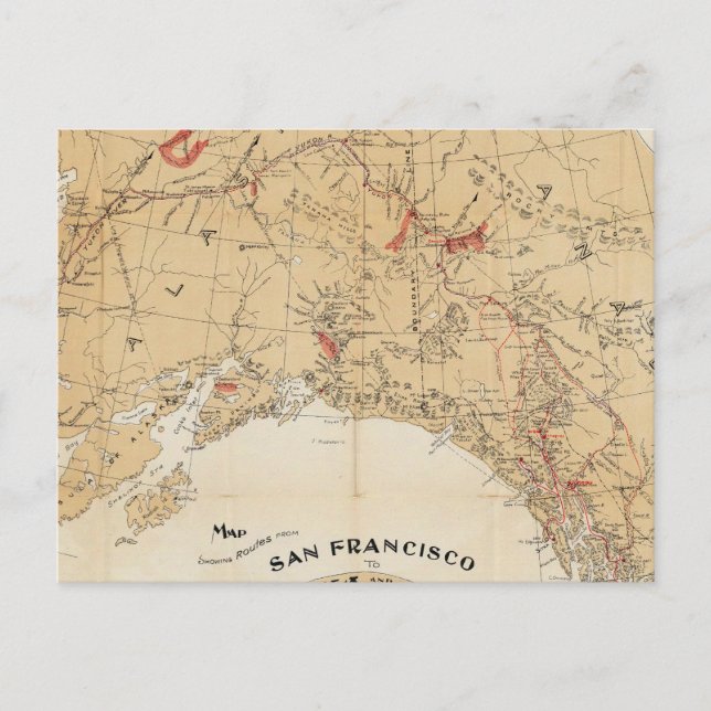 Map Showing Routes from San Francisco to Alaska Postcard (Front)