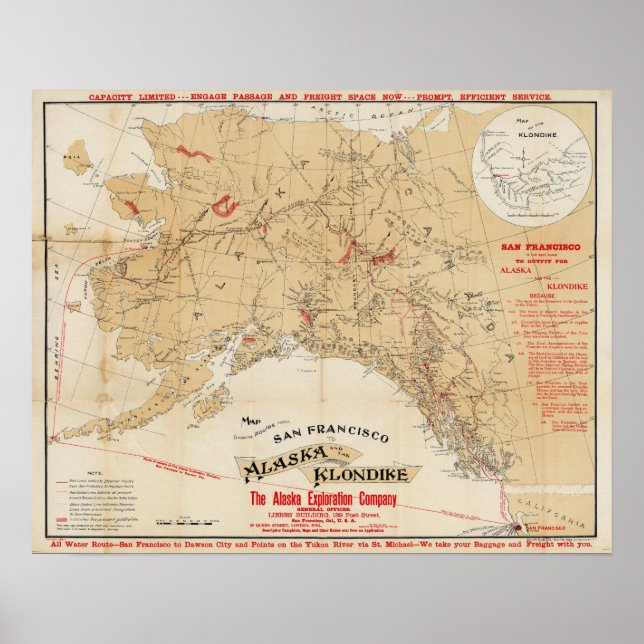 Map Showing Routes from San Francisco to Alaska Poster (Front)