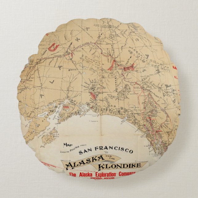 Map Showing Routes from San Francisco to Alaska Round Cushion (Front)