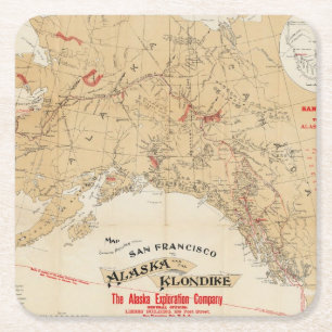 Map Showing Routes from San Francisco to Alaska Square Paper Coaster