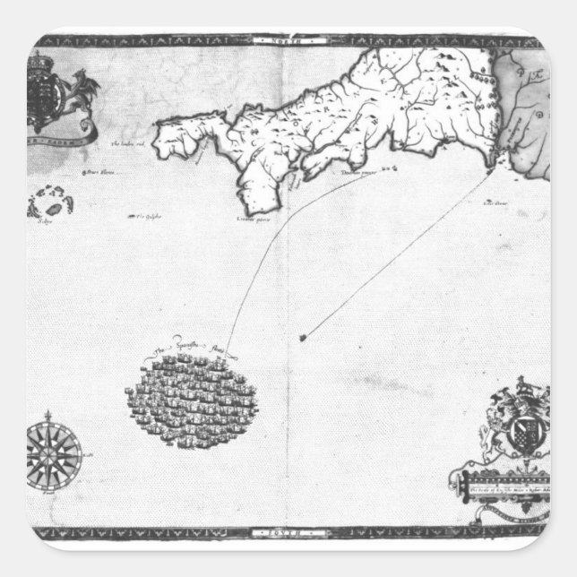 Map showing the route of the Armada fleet Square Sticker (Front)