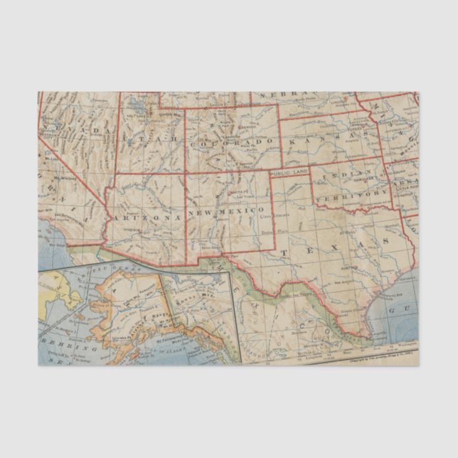 Map Southwestern United States and Alaska 1888 Tissue Paper (Front)