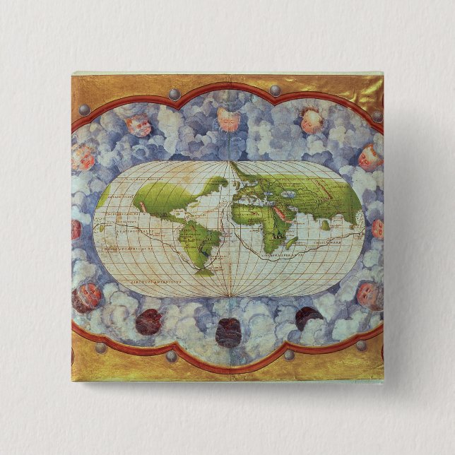Map tracing Magellan's world voyage 15 Cm Square Badge (Front)
