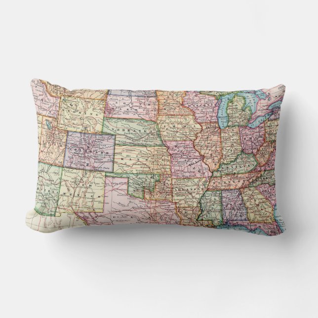 Map: United States, 1905 Lumbar Cushion (Front)