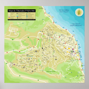Mapa da cidade de Tiberíades na Galileia em Israe Poster
