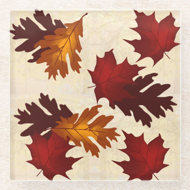 Maple and Oak Foliage Leaves Autumn Colours Glass Coaster (Front)