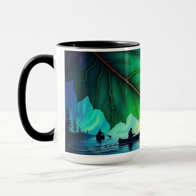 Maple Aurora Canoe River Guidance Blue Mug (Left)