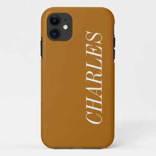 Maple Brown Solid Colour   Minimalist Name iPhone 11 Case