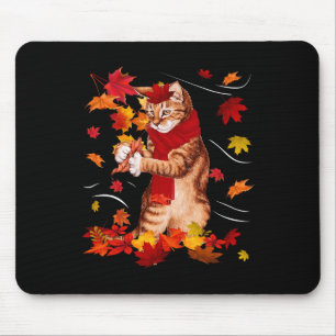 Maple Cat Autumn Maple Hello Fall Leaf Gift Women Mouse Pad
