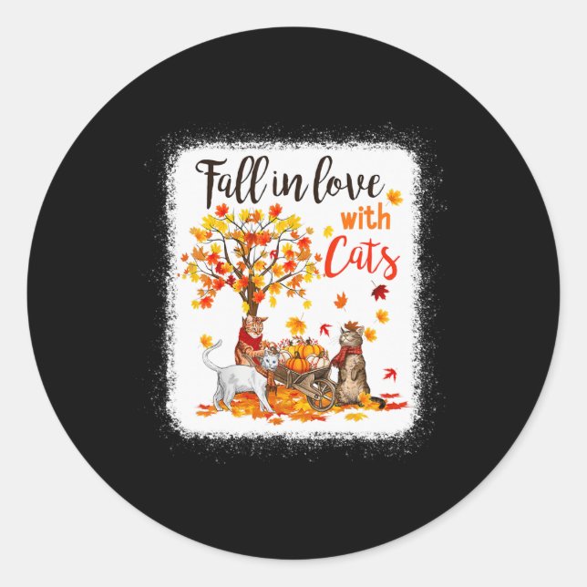 Maple Cat Leaf Fall Hello Autumn Bicycle  Classic Round Sticker (Front)