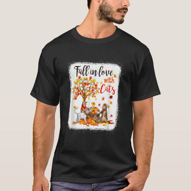 Maple Cat Leaf Fall Hello Autumn Bicycle T-Shirt (Front)