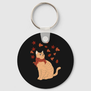 Maple Cat Leaf Fall Hello Autumn Fun Cat  Key Ring