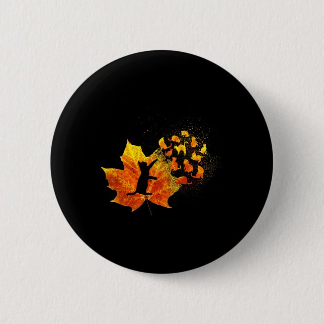 Maple Cat Leaf Fall Hello Autumn Fun Cat Kitten Lo 6 Cm Round Badge (Front)