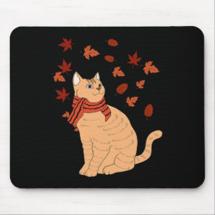 Maple Cat Leaf Fall Hello Autumn Fun Cat Mouse Pad