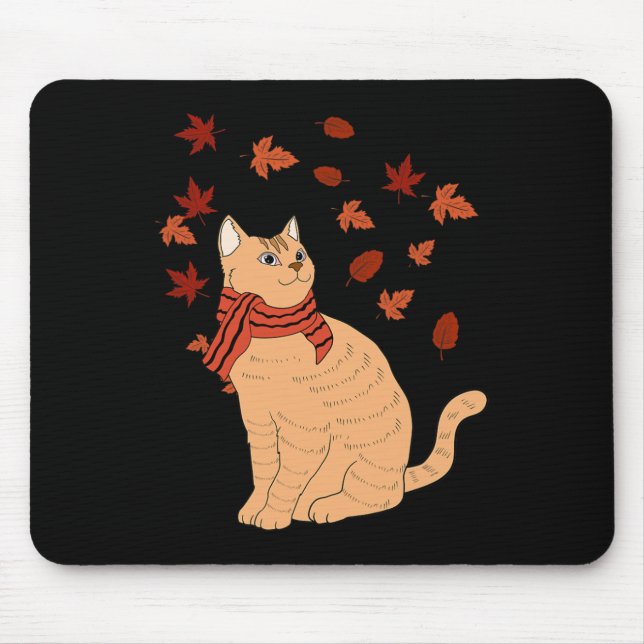 Maple Cat Leaf Fall Hello Autumn Fun Cat  Mouse Pad (Front)