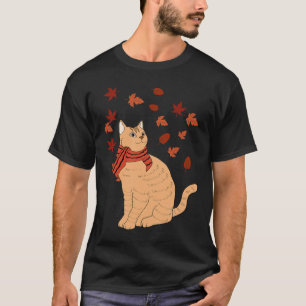 Maple Cat Leaf Fall Hello Autumn Fun Cat T-Shirt