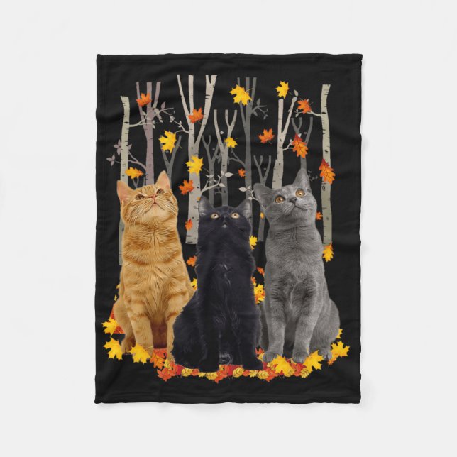 Maple Cat Leaf Fall Hello Autumn Fun Kitty  Fleece Blanket (Front)