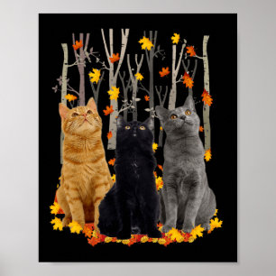 Maple Cat Leaf Fall Hello Autumn Fun Kitty Poster