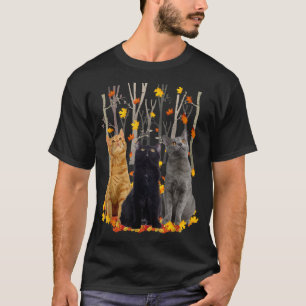 Maple Cat Leaf Fall Hello Autumn Funny Kitty T-Shirt