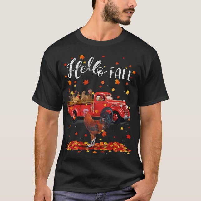 Maple Chicken Leaf Fall Autumn Red Truck T-Shirt (Front)
