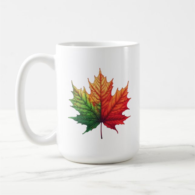 Maple Fall Leaf Large Classic Ceramic Coffee Mug (Left)