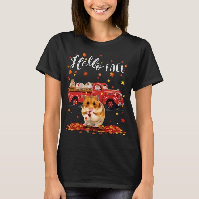 Maple Hamster Leaf Fall Autumn Red Truck T-Shirt (Front)