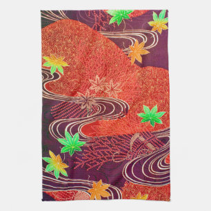 Maple Leaf and Running Water, Japanese Design Tea Towel