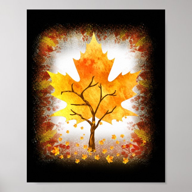 Maple Leaf Autumn Tree Orange Fall Leaves Season Poster (Front)