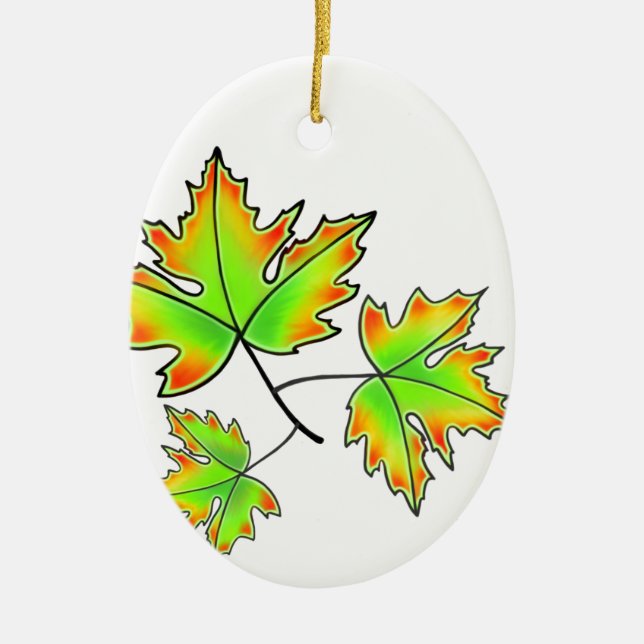 Maple Leaf, botanical, red orange green leaves Ceramic Tree Decoration (Front)
