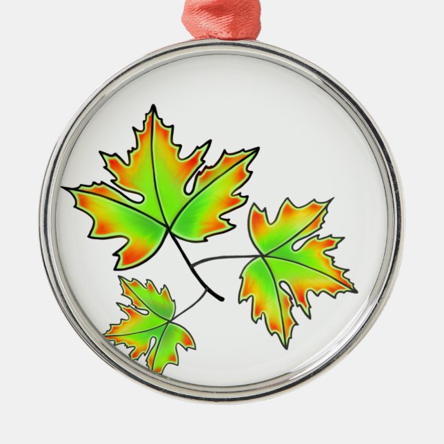 Maple Leaf, botanical, red orange green leaves Metal Ornament (Front)