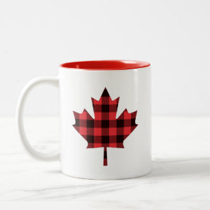 Maple Leaf Buffalo Plaid Check Pattern Two-Tone Coffee Mug