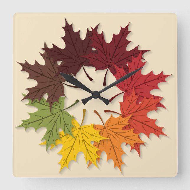 Maple leaf circle square wall clock (Front)