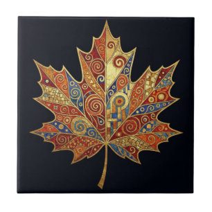 MAPLE LEAF Coaster: Gustav Klimt Bar Accessory Ceramic Tile