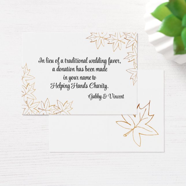 Maple Leaf Edge Fall Wedding Charity Favour Card (Desk)
