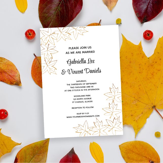 Maple Leaf Edge Fall Wedding Invitation (Fall in love with this autumn leaves wedding invitation.)