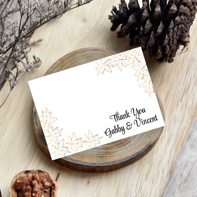 Maple Leaf Edge Fall Wedding Thank You Note - Flat Invitation (Fall in Love with these autumn leaves thank you notes.)