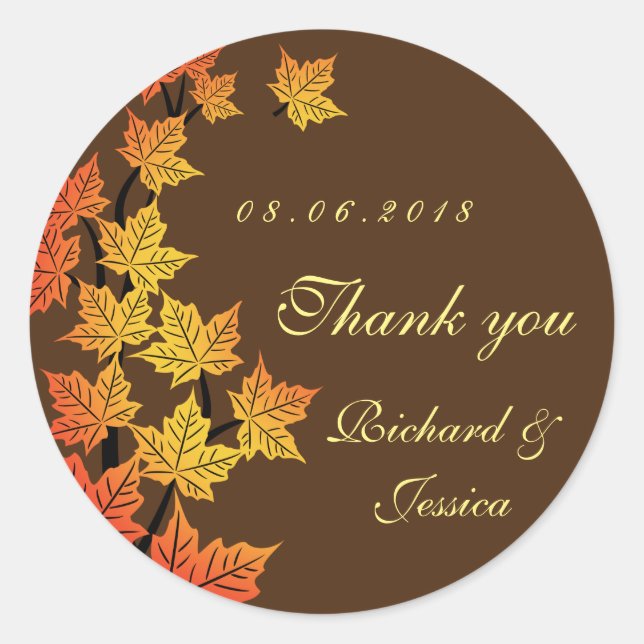 Maple Leaf Fall Autumn Wedding Sticker Brown (Front)