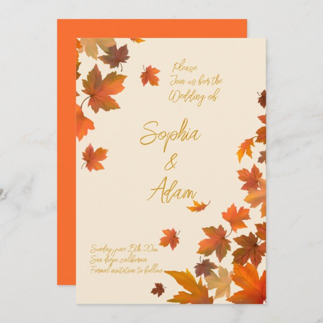 maple leaf Fall Leaves Autumn Wedding Invitation  (Front/Back)