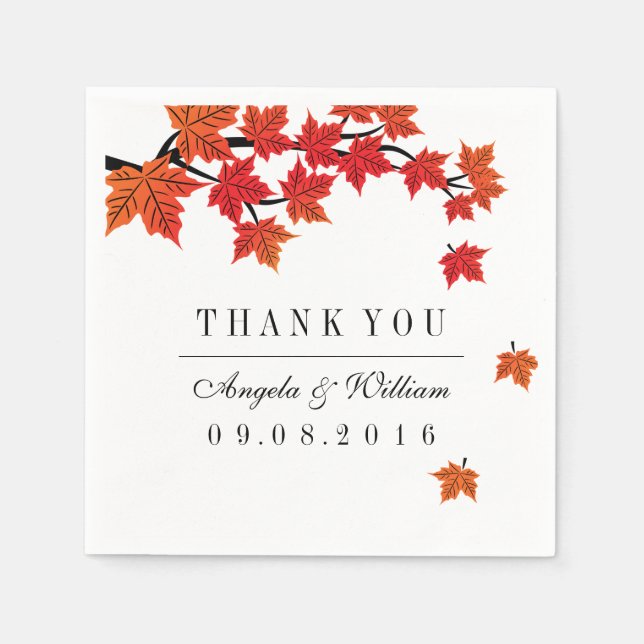 Maple Leaf Falling Paper Napkin for Fall Wedding (Front)