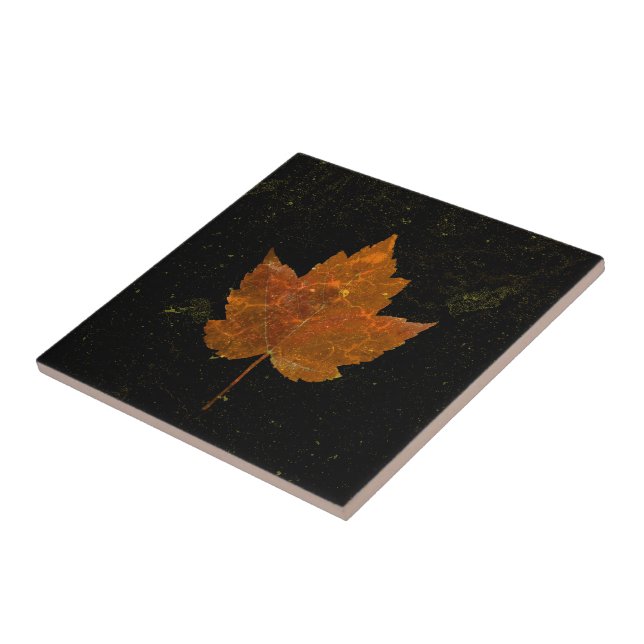 Maple Leaf Gold Yellow Black Country Fall Texture Ceramic Tile (Side)
