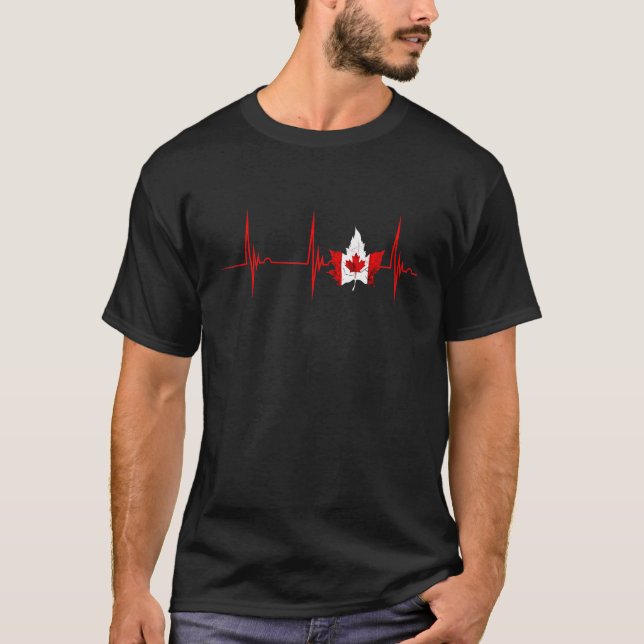 Maple Leaf Heartbeat EKG Pulse Canadian Heart Cana T-Shirt (Front)