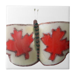 "Maple Leaf Monarch" Canadian Flag Butterfly  Ceramic Tile