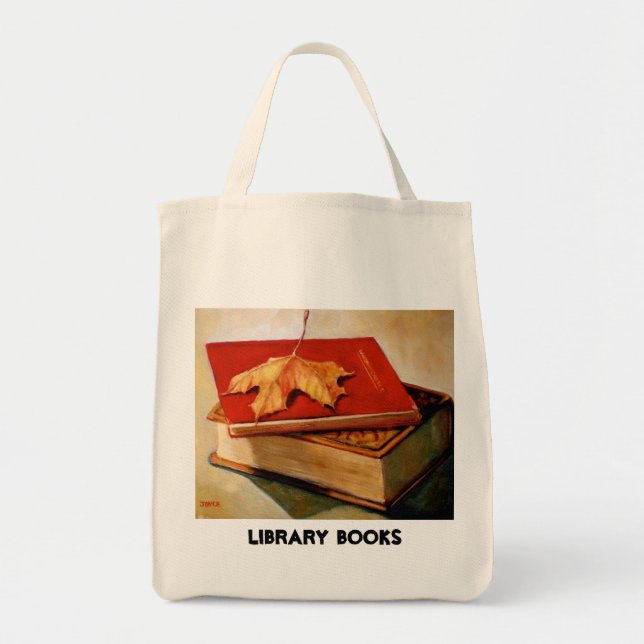 MAPLE LEAF, OLD BOOKS, LIBRARY TOTE BAG (Front)