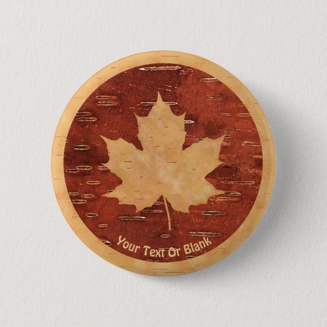 Maple Leaf On Inner Birch Bark 6 Cm Round Badge (Front)