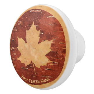 Maple Leaf On Inner Birch Bark Ceramic Knob