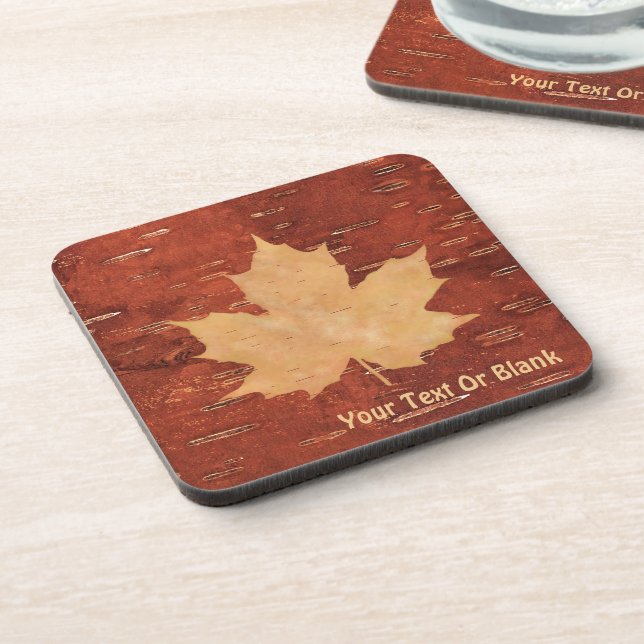 Maple Leaf On Inner Birch Bark Coaster (Left Side)
